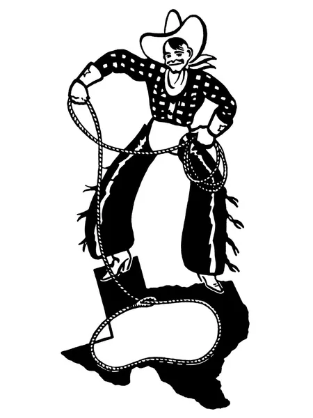 Bir kovboyu çizim karikatür tarzı siyah beyaz versiyonu — Stok fotoğraf