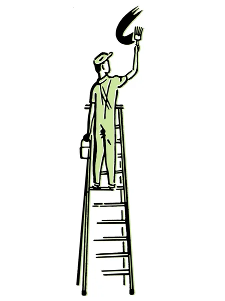 En illustration av en man som klättring en stege — Stockfoto