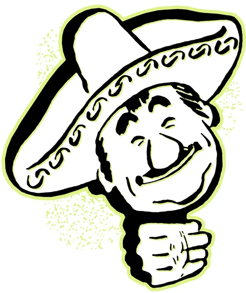 Sombrero erkekte bir karikatür portre siyah beyaz versiyonu — Stok fotoğraf