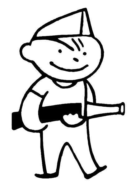 Een zwart-wit versie van een tekening van een brandweerman cartoon-stijl — Stockfoto