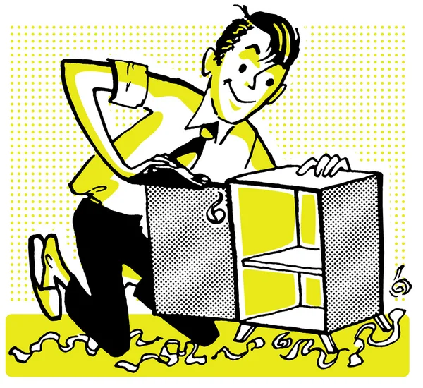 Una ilustración de un hombre arreglando un pequeño armario — Foto de Stock