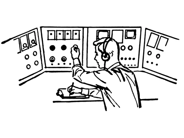 A black and white version of a vintage style illustration of a flight controller — Stock Photo, Image
