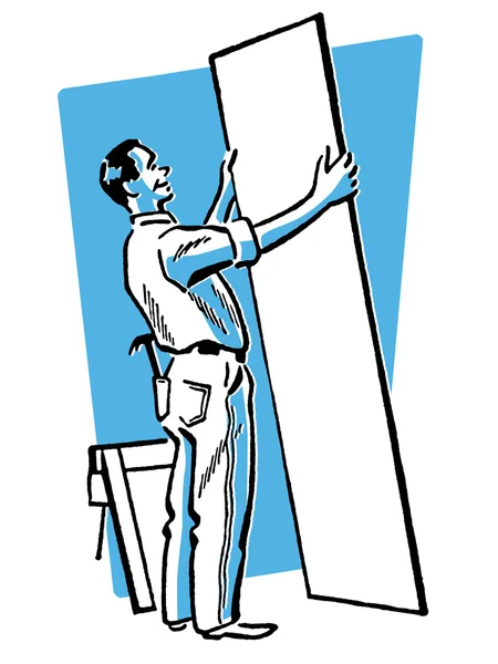 Eine Schwarz-Weiß-Version einer Vintage-Zeichnung eines Bauarbeiters — Stockfoto