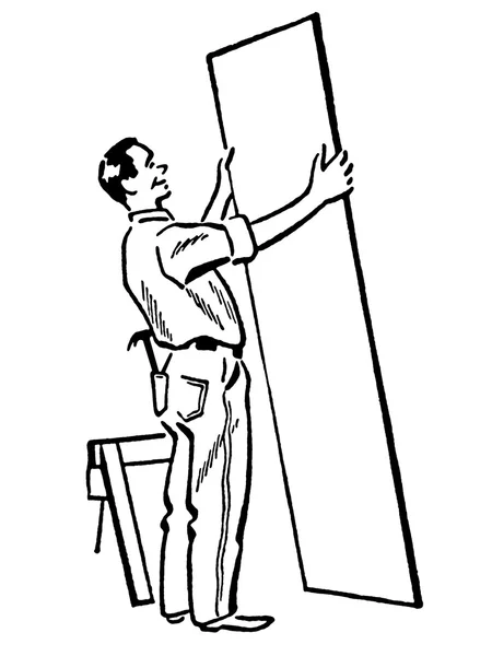 Uma versão em preto e branco de um desenho de estilo vintage de um trabalhador da construção — Fotografia de Stock