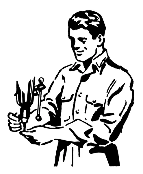 Eine Schwarz-Weiß-Version einer Vintage-Zeichnung eines Bauarbeiters — Stockfoto