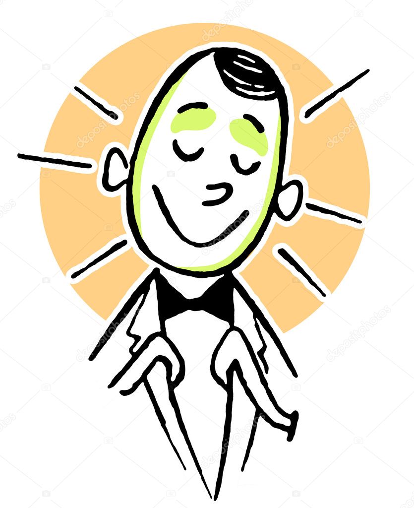 A cartoon style drawing of a happy looking clerk