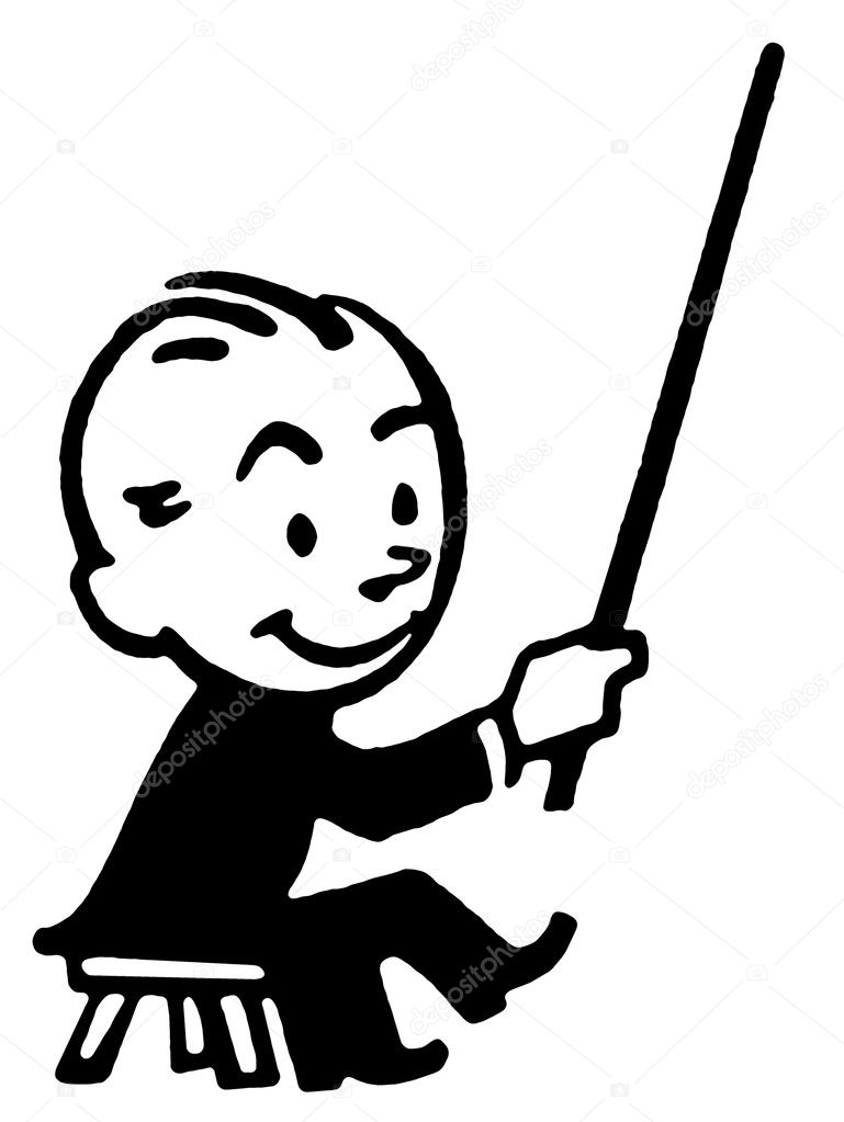 A black and white version of a cartoon style drawing of a conductor