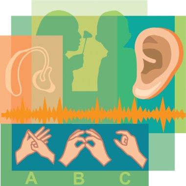 Collage of a doctor looking inside a patient's ear, an ear, a he clipart