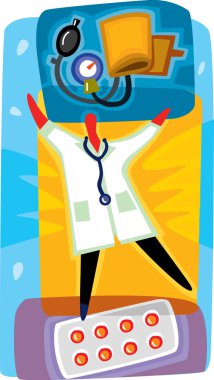 A doctor and pills to treat blood pressure clipart