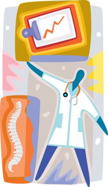 A doctor checking on a patient's health record clipart