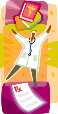 A pharmacist with a pile of book and prescription clipart