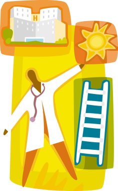 A doctor climbing up the ladder towards a bright career at a hos clipart