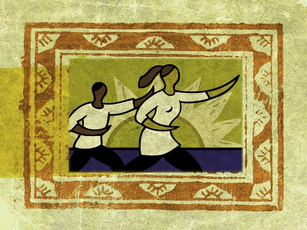 Uma foto emoldurada de dois fazendo tai chi — Fotografia de Stock