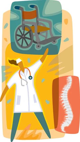Lekarz, wózka inwalidzkiego i x-ray rdzenia kręgowego — Zdjęcie stockowe