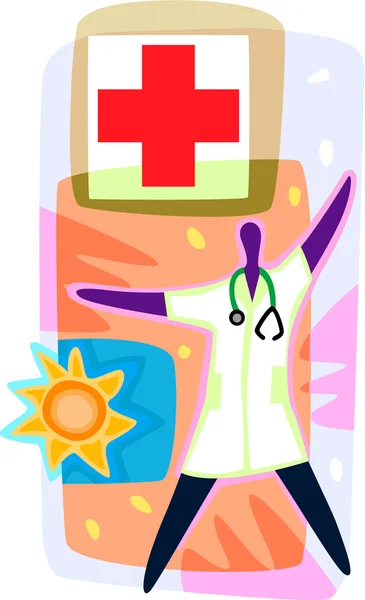 En läkare och ett tecken på röda korset — Stockfoto