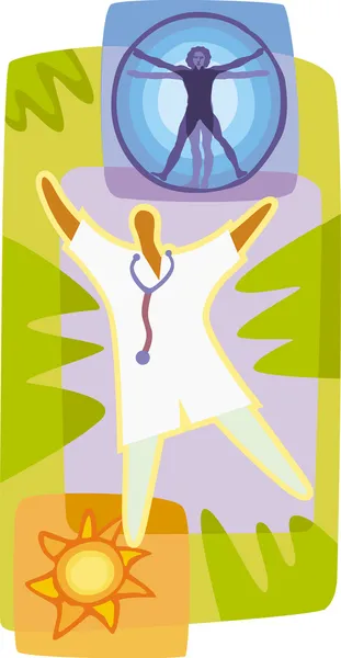 Lifestyle doctor, Vitruvian man, sun — Stock Photo, Image
