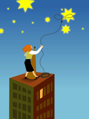 A businesswoman lassoing a star from the sky clipart