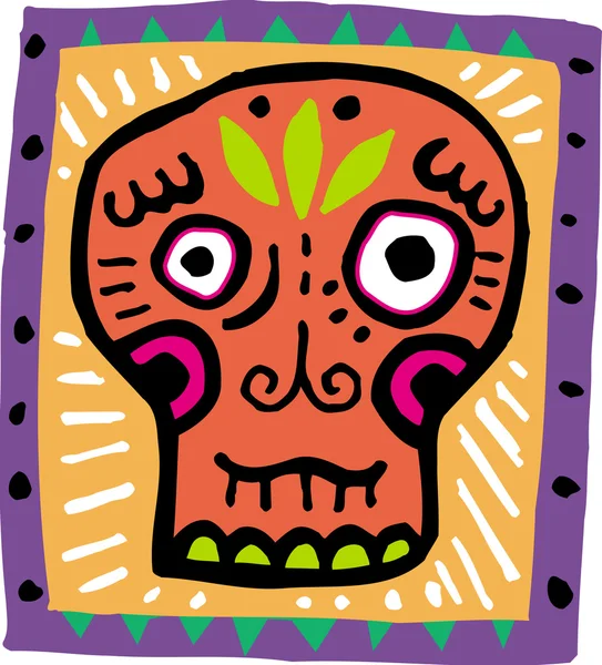 橙色头骨与紫色边框的插图 — 图库照片