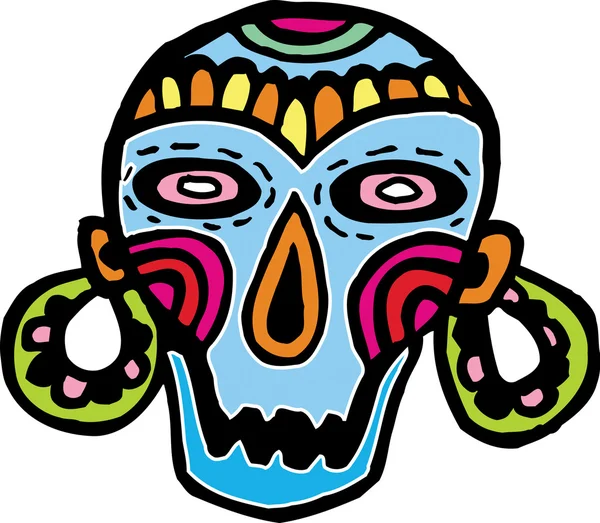Uma máscara de crânio colorido com brincos grandes — Fotografia de Stock