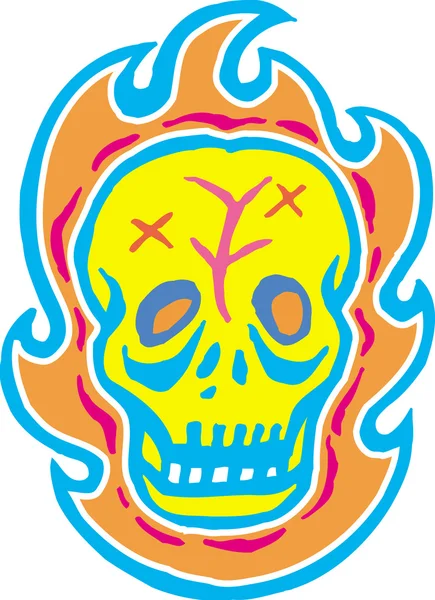 Yellow skull with flames — Stock Photo, Image