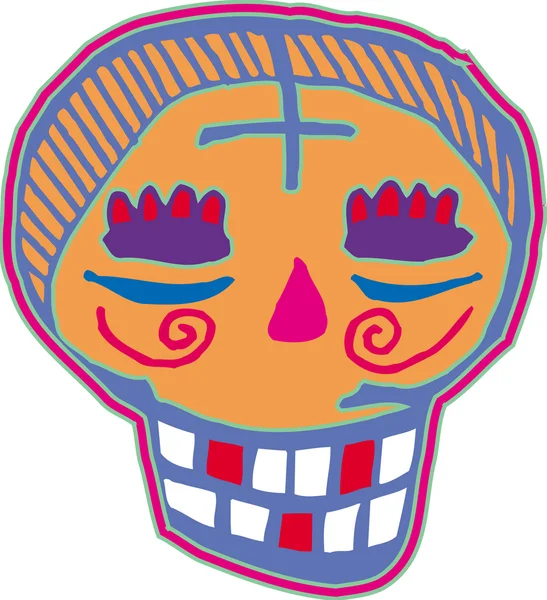 Orange and purple skull smiling