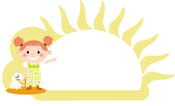 Εικονογράφηση ενός κοριτσιού που στέκεται δίπλα σε έναν ήλιο — Φωτογραφία Αρχείου