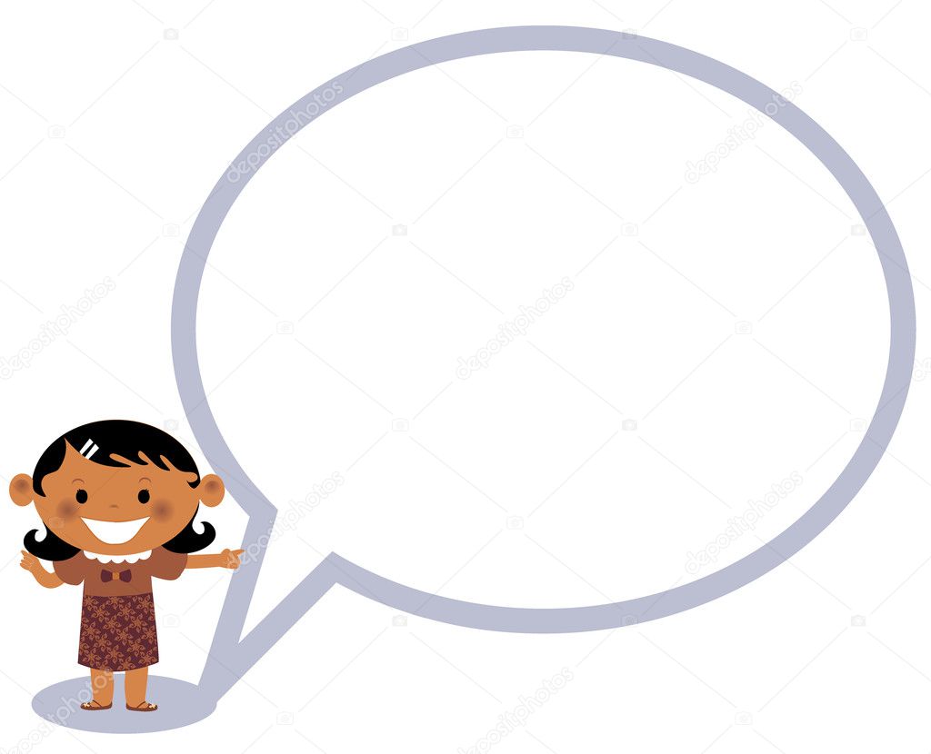 Illustration of a girl standing next to a speaking bubble