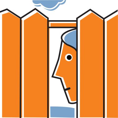 Man peering through fence clipart