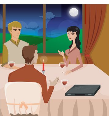 Three having dinner clipart