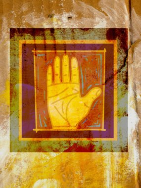 A framed palm of a human hand against a distressed background clipart