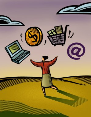 A woman juggling her web-based business clipart