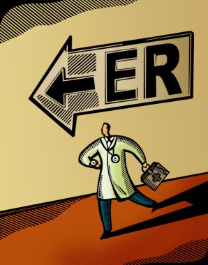 Doctor running towards the Emergency Room clipart