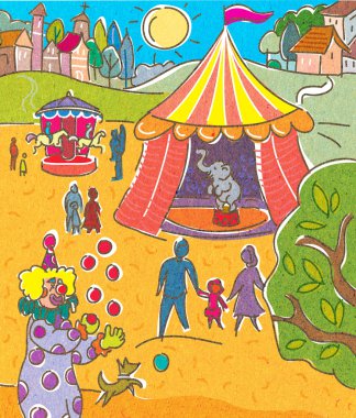 A circus and a town in the background clipart