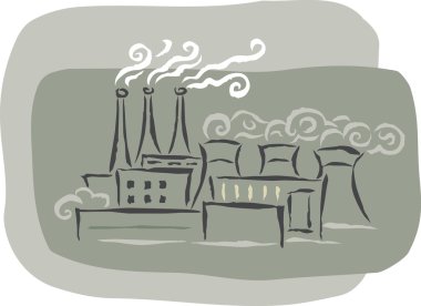 A factory with smoke stacks emitting fumes clipart