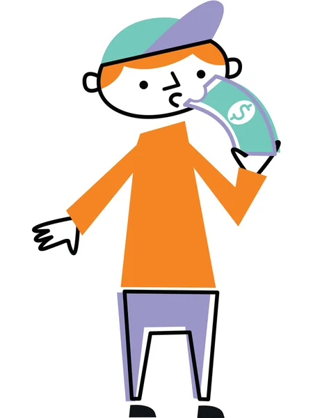 Man eating dollar bill — Stock Photo, Image