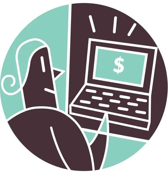 Ember nézi dollárjel laptop — Stock Fotó