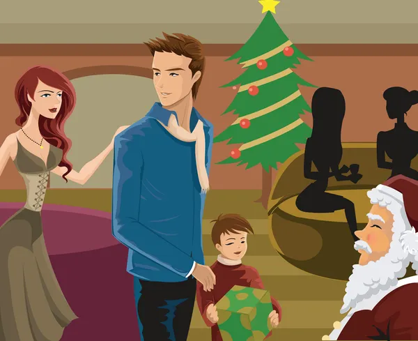 Eine Familie, die zu Weihnachten den Weihnachtsmann sieht — Stockfoto