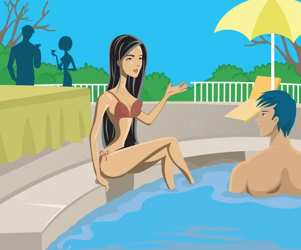 Ein Mann und eine Frau in einem Pool — Stockfoto
