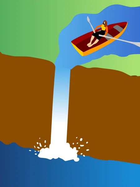 Un pequeño bote de remos pasando por una cascada — Foto de Stock