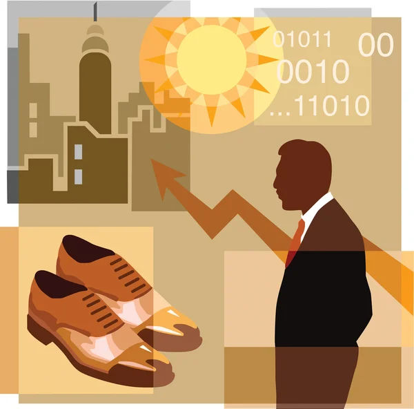 Een montage van een man paar schoenen sun grafiek high-rise ingebouwde — Stockfoto