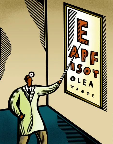 Optometrist wijst naar een oogkaart — Stockfoto