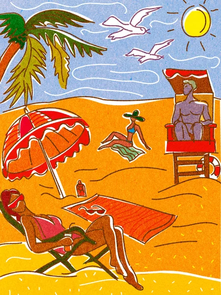 Relaxaci a opalování na pláži — Stockfoto