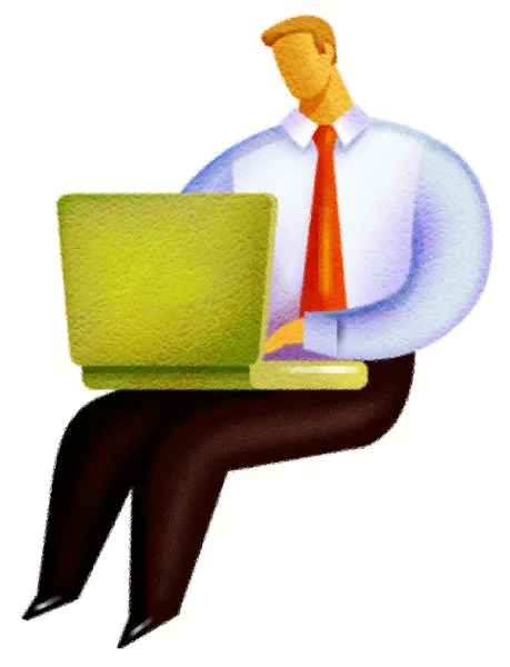 Εικονογράφηση ενός ανθρώπου χρησιμοποιώντας φορητό υπολογιστή του — Φωτογραφία Αρχείου