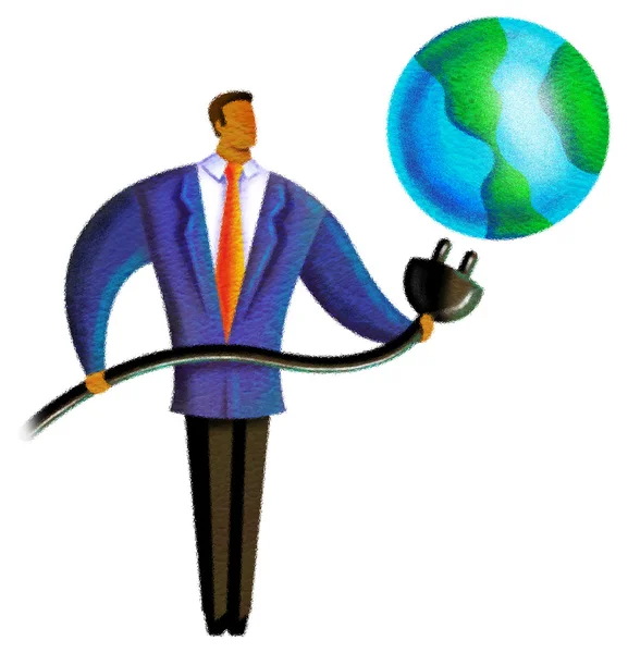 Illustration einer Person, die einen Stecker in die Erde steckt — Stockfoto