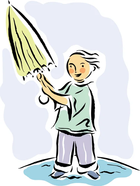 Small boy opening an umbrella — Zdjęcie stockowe