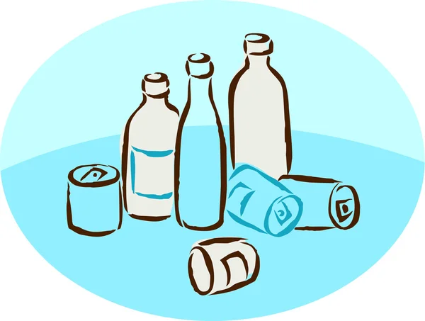 Latas e garrafas usadas à espera de serem recicladas — Fotografia de Stock