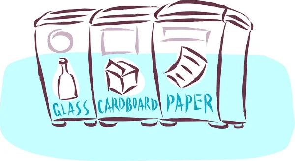 Az üveg karton és papír újrahasznosítás tartályokat — Stock Fotó