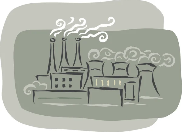 Фабрика с дымовыми трубами, испускающими дым — стоковое фото