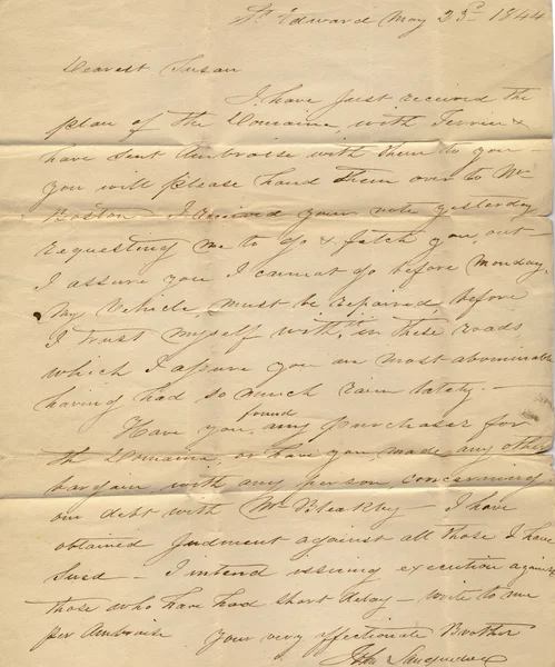 Uma velha carta manuscrita de 1844 — Fotografia de Stock