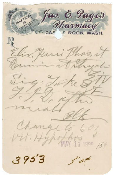 A vintage medical prescription — Stock Photo, Image